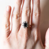 Vintage Ring aus 14 Karat Weißgold mit Saphiren (ca. 1.15 ct) und Diamanten (ca. 0.12 ctw), 70er Jahre