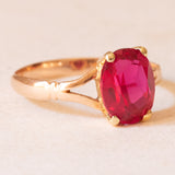 Vintage Solitärring in 18K Gelbgold mit synthetischem Rubin (ca. 2ct), 50er/60er Jahre