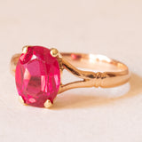 Vintage Solitärring in 18K Gelbgold mit synthetischem Rubin (ca. 2ct), 50er/60er Jahre