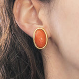 Vintage-Ohrclips aus 18 Karat Gelbgold mit orangefarbener Koralle, 50er/60er Jahre