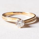 Vintage Solitär aus 18 Karat Gold mit Diamant im Brillantschliff (ca. 0.22 ct), 60er Jahre