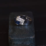 18K white gold ring with sapphires (approx. 0.70ctw) and brilliant cut diamonds (approx. 0.70ctw), 1940s / 1950s