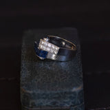 18K white gold ring with sapphires (approx. 0.70ctw) and brilliant cut diamonds (approx. 0.70ctw), 40s / 50s