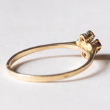 Anello vintage in oro 18K con rubini e diamanti, anni ‘80