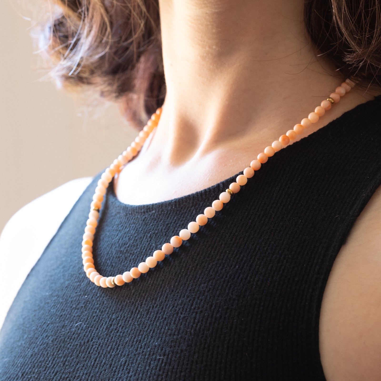 Collier Long En Corail Rose Naturel Vintage Années 60/70 - Fabriqué En Italie, Perles 6mm