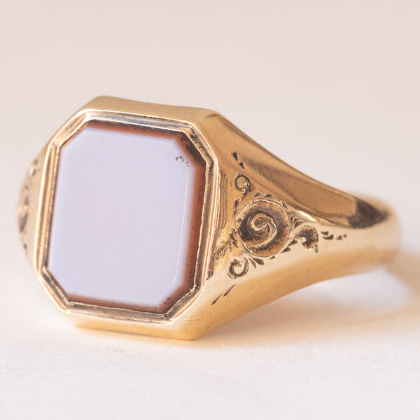 Anello vintage da sigillo in oro 14K con agata, anni ‘50/‘60