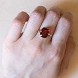 Bague vintage en or 18 carats avec pâte de verre rouge, 1950