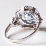 Vintage 18K white gold ring with blue spinel and diamonds, 40s/50s