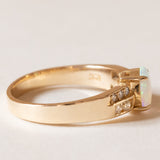 Anello vintage in oro 14K con opale e diamanti (0.14ctw ca.), anni ‘70