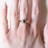 Vintage 14 Karat Gelb- und Weißgold mit Saphir (ca. 0.35 ct) und Diamanten (ca. 0.08 ctw), Gänseblümchenring, 50er/60er Jahre