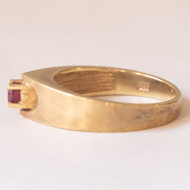 Anello vintage da uomo in oro 14K con rubino, anni ‘70