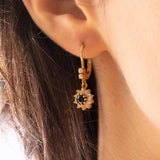 Boucles d'oreilles vintage en or 18 carats avec pierres blanches et bleues, 70