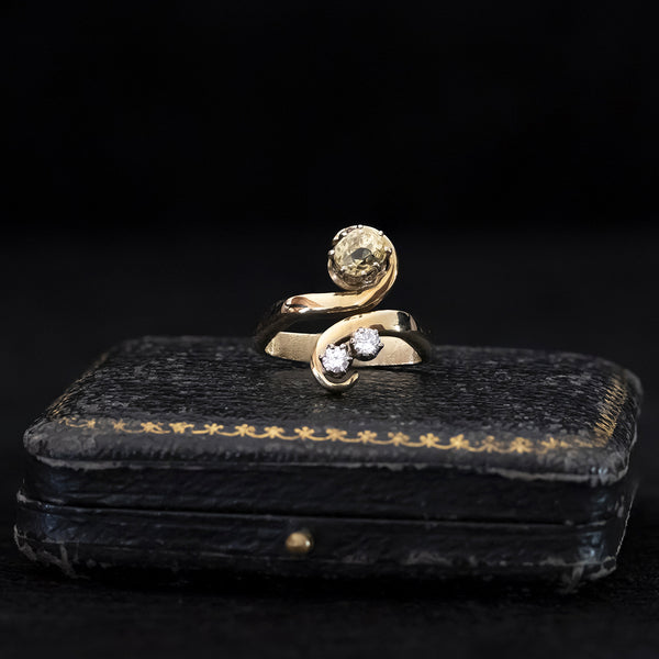 Anello vintage in oro 14K con topazio giallo (1.20ct ca.) e diamanti (0.24ctw ca.), anni ‘70/‘80