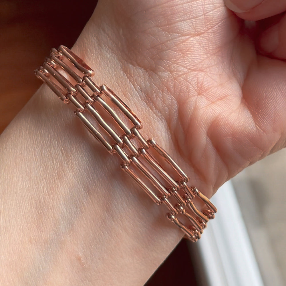 ★関税込★STONE HENgE★14K Rose Gold U LOCK Bracelet H0119★ 14K Solid Rose Gold Earrings, Round Huggie Hoop 3-StoneCZ