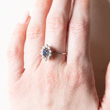 Vintage 18 Karat Weißgold Saphir (ca. 0.50 ct) und Diamanten (ca. 0.20 ctw) Gänseblümchenring, 60er Jahre