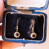 Vintage 18K gold earrings with white and blue stones, 70s