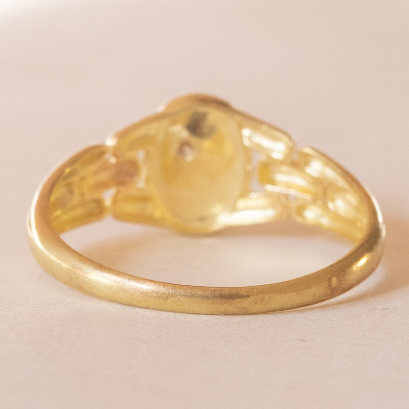 Anello vintage in oro giallo 18K con diamante, anni ‘40/‘50