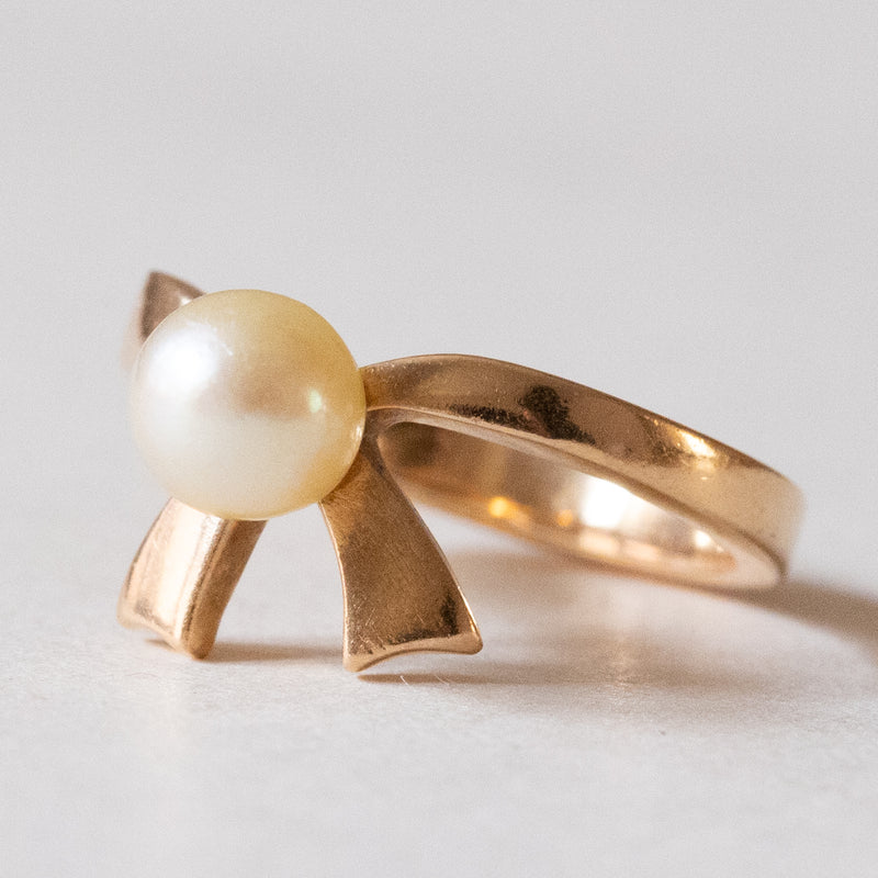 Anello vintage in oro 18K con perla, anni ‘50