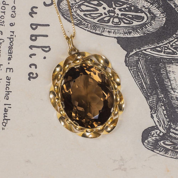 Pendentif en or 18 carats avec quartz citrine, années 1950