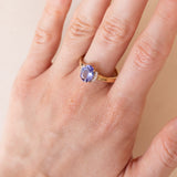 Anello vintage in oro 9K con tanzanite e zaffiri bianchi, anni ‘80