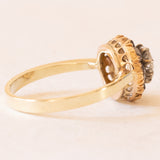 Antiker Gänseblümchen-Ring aus 14 Karat Gelbgold und Silber mit Diamanten aus der Mitte der alten Mine (ca. 0.40 ct) und Rosetten-Seitendiamanten, 10er Jahre