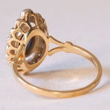 Französischer Vintage Navette-Ring aus 18 Karat Gelbgold und 18 Karat Weißgold mit Saphir und Diamant (ca. 0.24 Karat), 60er