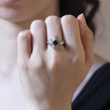 Vintage 18K white gold ring with sapphire (0.54ct approx.) And diamonds (0.56ctw approx.), 40s / 50s