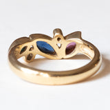 Vintage 14K gold ring with ruby, emerald, sapphire and diamonds (0.05ctw approx.), 1970s / 1980s