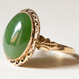 Vintage 9K Gelbgold Ring mit grüner Jade, 60er/70er Jahre