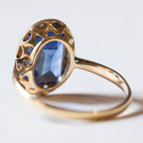Synthetischer Saphir- und Diamantring im Vintage-Art-Deco-Stil aus 18 Karat Gold, 50er Jahre