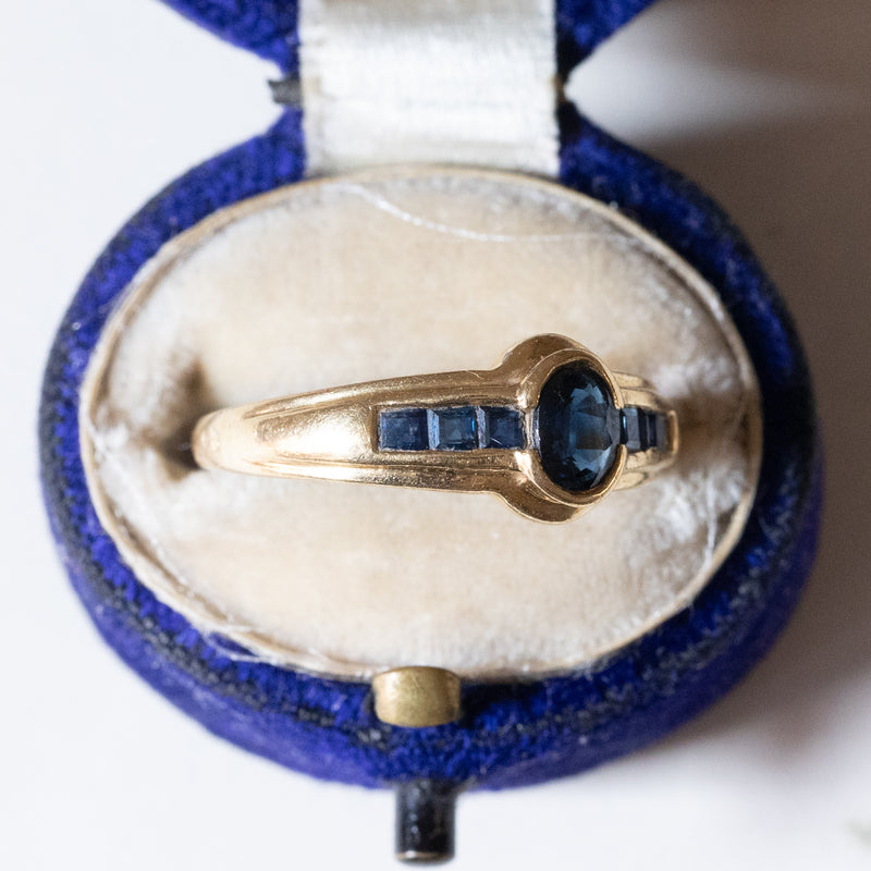 Anello vintage in oro 14K con zaffiri, anni ‘60/‘70