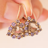 Vintage Ohrringe aus 9 Karat Gold mit Rauchquarz und lila Iolithen, 80er Jahre