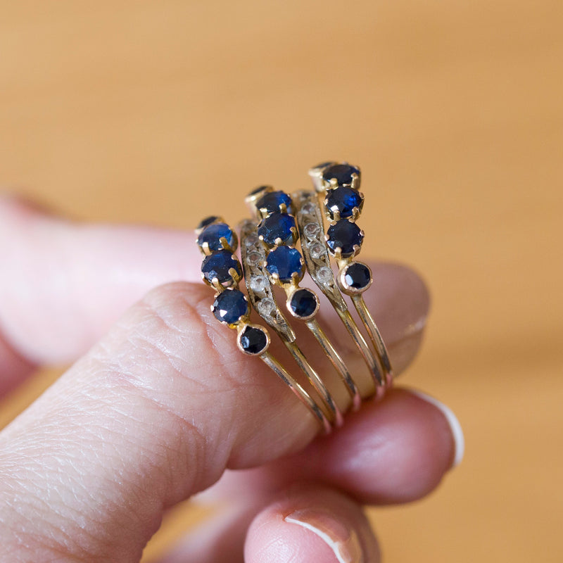 Vintage 14K gold harem ring with sapphires (approx.1.20ctw) and white stones, 1950s
