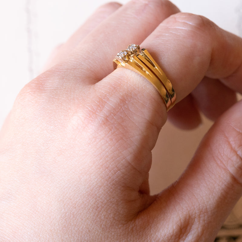 Coppia di anelli vintage in oro 18K con diamanti (0.08ctw ca.), anni ‘70