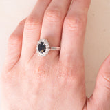 🌼Vintage Daisy Ring aus 14 Karat Weißgold mit Saphir (ca. 2.60 ct.) und Diamanten (ca. 0.45 ctw), 60er/70er Jahre