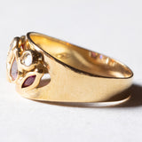 Vintage-Ring aus 18 Karat Gold mit weißer und fuchsiafarbener Glaspaste sowie rosa und orangefarbener Glaspaste, 70er/80er Jahre