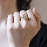 Vintage 14K gold daisy ring with aquamarine (approx.6ct) and diamonds (approx.0.44ctw), 60s / 70s