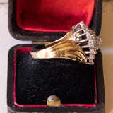Bague vintage en or 14 carats avec diamants taillés en brillant (1 ct environ), années 70