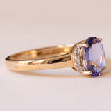 Anello vintage in oro 9K con tanzanite e zaffiri bianchi, anni ‘80