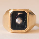 Anello vintage da uomo in oro 9K con onice e pietra bianca imitazione di diamante, anni ‘60