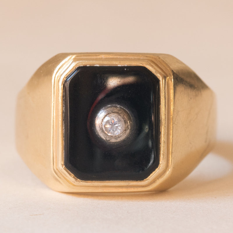 Anello vintage da uomo in oro 9K con onice e pietra bianca imitazione –  Antichità Galliera