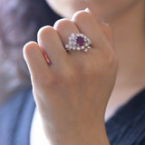18K white gold ring with ruby ​​(1ct) and brilliant cut diamonds (1.46ctw)
