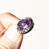 Vintage Halskette aus 14 Karat Weißgold mit Amethyst (ca. 6 Karat) und Diamant (ca. 0.12 Karat) mit Silberkette, 70er