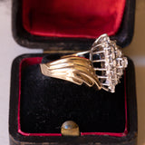 Bague vintage en or 14 carats avec diamants taillés en brillant (environ 1 ct), années 1970