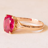 Vintage Solitärring in 18K Gelbgold mit synthetischem Rubin (ca. 2ct), 50er/60er Jahre