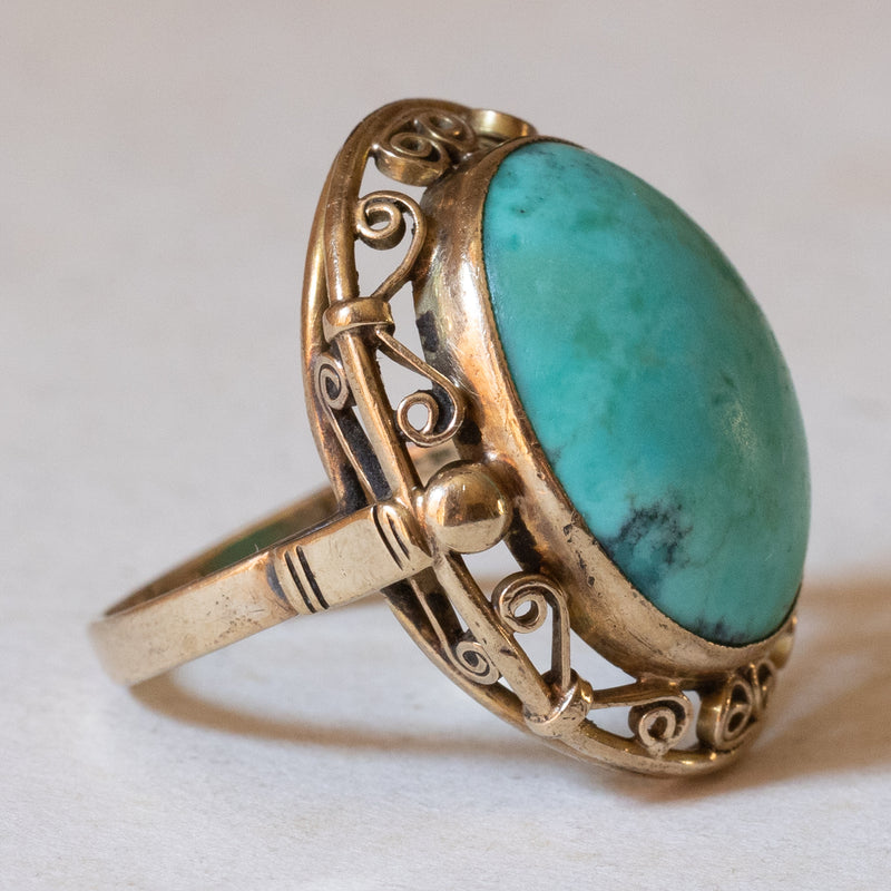 8K gold ring with turquoise, 1940s