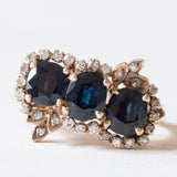 Vintage 14K gold ring with sapphires and diamonds (0.28ctw approx.), 70s