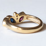 Vintage 14K gold ring with ruby, emerald, sapphire and diamonds (0.05ctw approx.), 1970s / 1980s