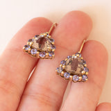 Vintage Ohrringe aus 9 Karat Gold mit Rauchquarz und lila Iolithen, 80er Jahre