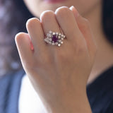 18K white gold ring with ruby (1ct) and brilliant cut diamonds (1.46ctw)